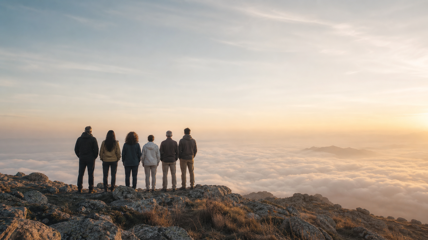 People standing together at the horizon